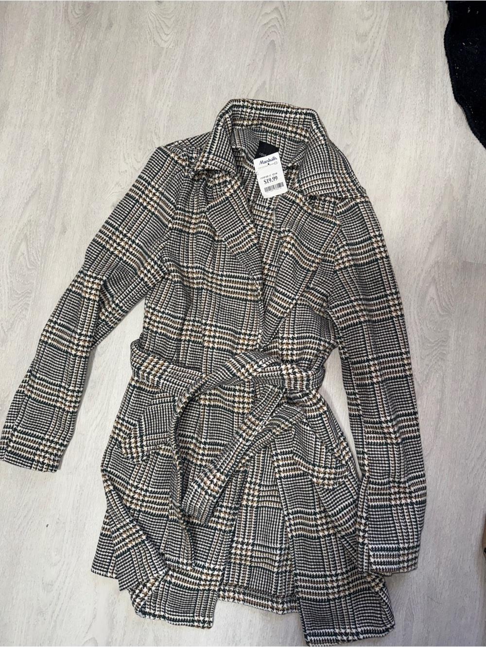 Love Tree Black, White & Green Plaid Coat with Subtle Tan Accents